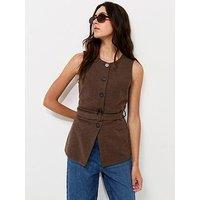 New Look Womens Soft Touch Belted Button-Through Waistcoat - Brown