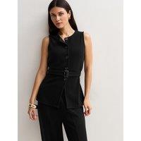 New Look Womens Soft Touch Belted Longline Waistcoat - Black