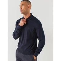 Boss Mens H-Lancione-L Wool Knitted Long Sleeve Polo Shirt - Blue