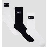 Hugo Mens 3 Pack Ribbed Label Crew Socks - Black/White
