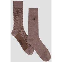 Hugo Mens 2 Pack Braid Knit Crew Socks - Brown