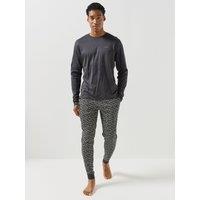 Boss Mens Relax 100% Cotton Long Sleeve Pyjama Set - Dark Grey