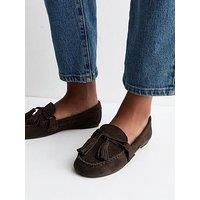 New Look Premium Real Suede Tassel Loafers - Dark Brown