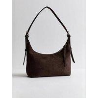 New Look Women'S Faux Suede Slouchy Shoulder Bag - Dark Brown