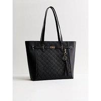 New Look Faux Leather Embossed Monogram Tote School & Bag - Black