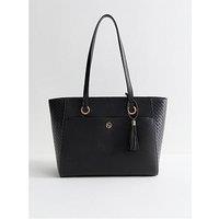 New Look Faux Leather Woven Effect Panelled Tote School & Bag - Black