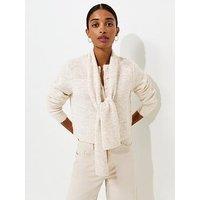 New Look Knitted Detachable Scarf Cropped Cardigan - White