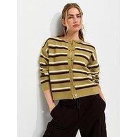 New Look Knitted Stripe Cardigan - Green
