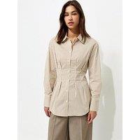 New Look Cotton Rich Striped Fitted Waist Shirt - Cream