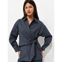 New Look Check Side Tie Long Sleeve Shirt - Blue