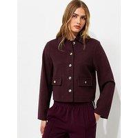 New Look Button Front Collared Shacket - Burgundy