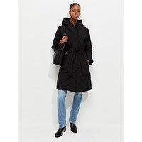 New Look Hooded Belted Quilted Longline Jacket - Black