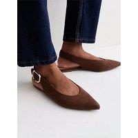 New Look Women'S Faux Suede Buckle Pointed Slingback Pumps Brown