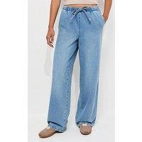 New Look Denim Wide Leg Drawstring Waist Jeans - Blue