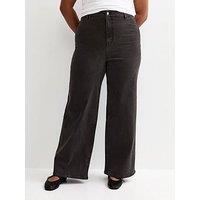 New Look High Waist Stretch Denim Wide Leg Jeans - Black