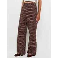 New Look Denim Polka Dot Wide Leg Jeans - Brown