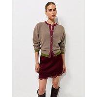 New Look Knitted Colour Block Trim Cardigan - Brown
