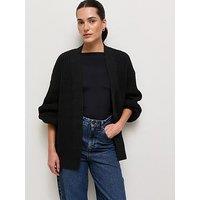 New Look Womens Ribbed Balloon Sleeve Cardigan - Black