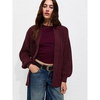 New Look Womens Open Front Balloon Sleeve Chunky Knit Cardigan - Burgundy