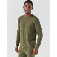 Hugo Mens Austin Waffle Texture Long Sleeve Loungewear Top - Dark Green
