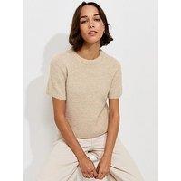 New Look Oatmeal Brushed Knit T-Shirt - Beige