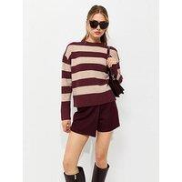 New Look Knitted Wide Stripe Jumper - Red