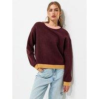 New Look Womens Colour Block Ribbed Crew Neck Jumper - Red