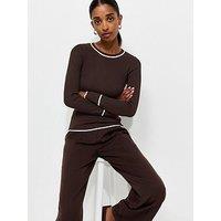 New Look Ribbed Tipped Crew Neck Jumper - Brown