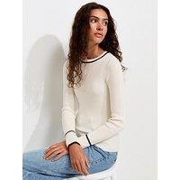 New Look Ribbed Tipped Crew Neck Jumper - Cream