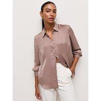 New Look Satin Long Sleeve Shirt - Brown