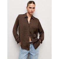 New Look Satin Long Sleeve Shirt - Dark Brown