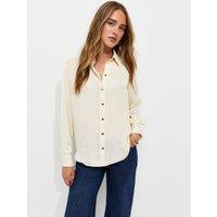 New Look Womens Longline Satin-Look Button-Through Shirt - Cream