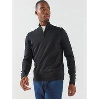 Boss Men'S 1/4 Zip Knitted Jumper With Funnel Neck - Black