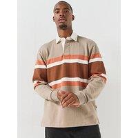 Boss Men'S Rugby Stripe Long Sleeve Polo Shirt - Light Brown