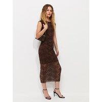 New Look Lace Ruched Side Sleeveless Midi Sleeve - Dark Brown