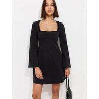 New Look Womens Square Neck Velvet Trim Ponte Mini Dress - Black