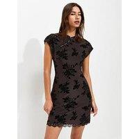 New Look Floral Mesh Lace Mini Dress - Dark Brown