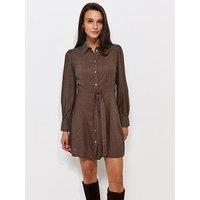 New Look Geometric Print Belted Mini Shirt Dress - Brown
