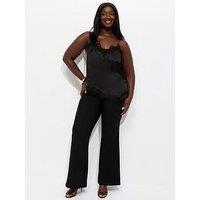 New Look Curves Ribbed Flared Trousers - Black