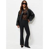 New Look Petite Ottoman Rib Flared Leg Trousers - Black