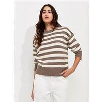 New Look Knitted Narrow Stripe Jumper - Brown