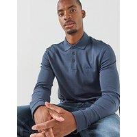 Boss Men'S Long Sleeve Polo Shirt With Embroidered Logo - Blue