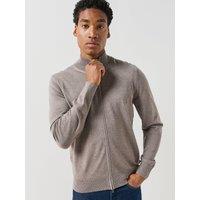 Boss Mens H-Balonso Full-Zip Virgin Wool Knitted Jumper - Brown