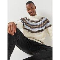 Boss Men'S Fair Isle Crew Neck Knitted Jumper - Cream