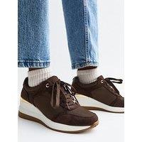 New Look Faux Suede Wedge Heel Lace Up Trainers - Dark Brown