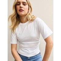 New Look Ruched Waist Crew Neck T-Shirt - White
