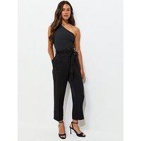 New Look Petite Woven Paperbag Waist Trousers - Black