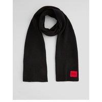 Hugo Mens Zaff Wool-Rich Ribbed Knit Logo Patch Scarf - Black