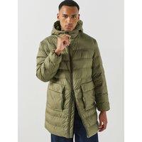 Hugo Mens Matia2641 Longline Padded Hooded Jacket - Green
