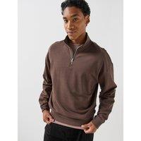 Hugo Hugo Mens Relaxed Fit Quarter Zip Sweatshirt - Brown